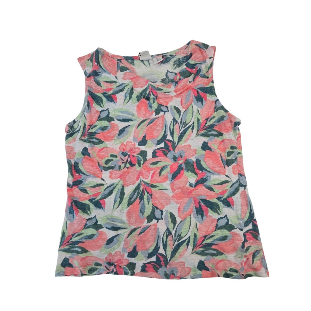 Joie Womens Large 100% Linen Floral Cowl Neck Sleeveless Tank Top Coral Green